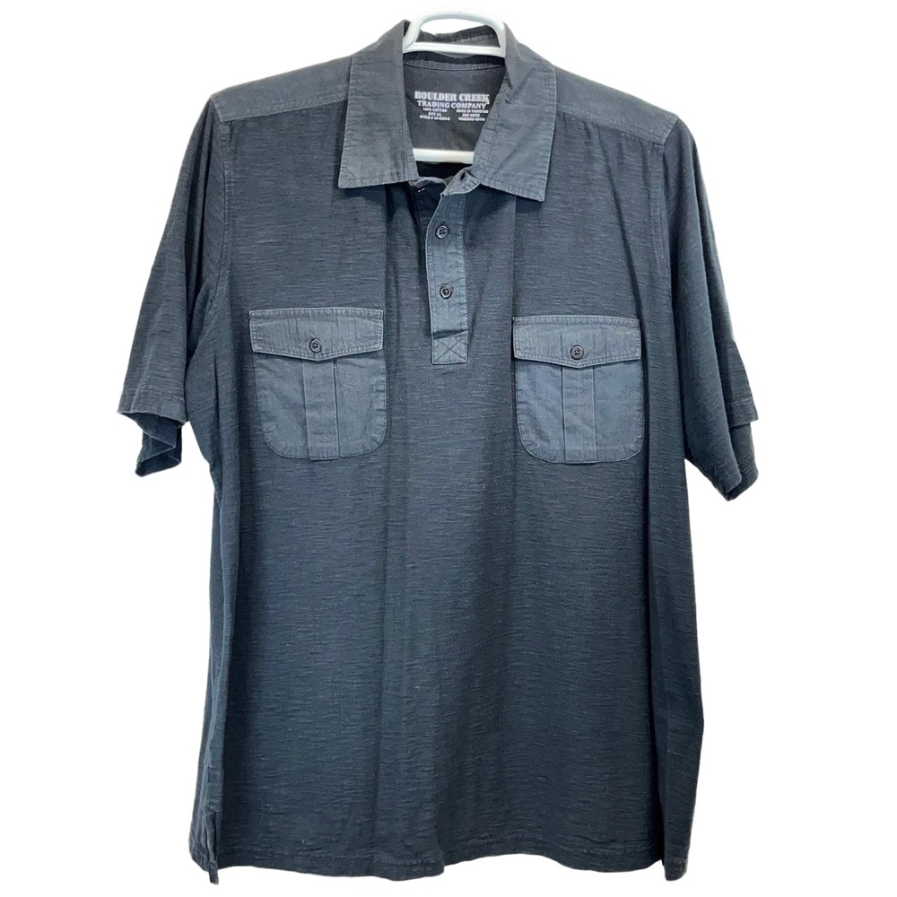 Boulder Creek Trading Company Dark Grey Men 100% Cotton 1/4 Button Down Shirt XL